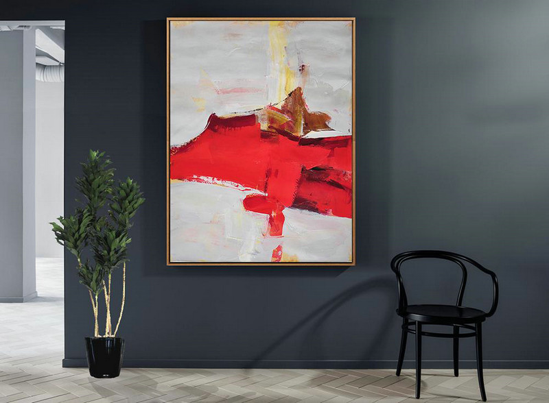 Hand-Painted Contemporary Art,Vertical Palette Knife Contemporary Art,Large Wall Canvas,Grey,Red,Brown.etc